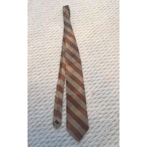 Dion Collection Mens Silk Tie Rust Gold Tan Striped Hand Crafted Canada Italian